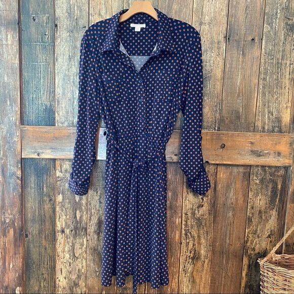 Coldwater Creek Sz 12 Blue Orange Circles Classic ‘90s Work Career Shirtdress - Picture 2 of 11
